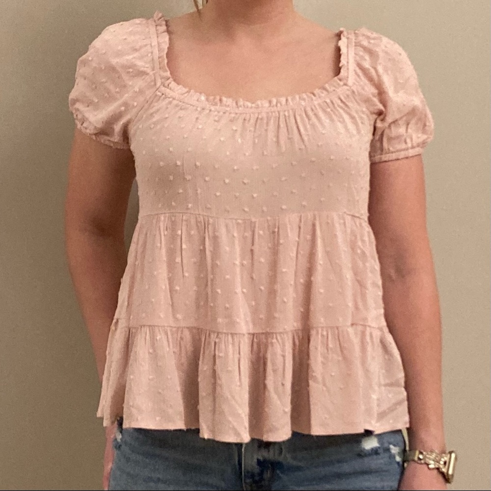 NWT blush pink Swiss dot short sleeve blouse
